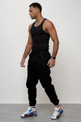 Купить Джинсы карго мужские с накладными карманами черного цвета 2420Ch, фото 8