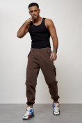 Купить Джинсы карго мужские с накладными карманами коричневого цвета 2420K, фото 2