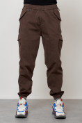 Купить Джинсы карго мужские с накладными карманами коричневого цвета 2420K, фото 4