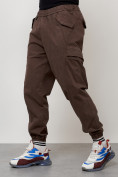 Купить Джинсы карго мужские с накладными карманами коричневого цвета 2420K, фото 5