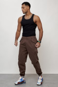 Купить Джинсы карго мужские с накладными карманами коричневого цвета 2420K, фото 9