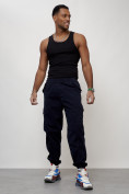 Купить Джинсы карго мужские с накладными карманами темно-синего цвета 2420TS, фото 5