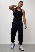 Купить Джинсы карго мужские с накладными карманами темно-синего цвета 2420TS, фото 6
