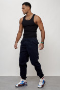 Купить Джинсы карго мужские с накладными карманами темно-синего цвета 2420TS, фото 9