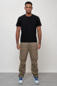 Купить Джинсы карго мужские с накладными карманами бежевого цвета 2421B, фото 9