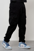 Купить Джинсы карго мужские с накладными карманами черного цвета 2421Ch, фото 3