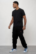 Купить Джинсы карго мужские с накладными карманами черного цвета 2421Ch, фото 6
