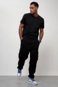 Купить Джинсы карго мужские с накладными карманами черного цвета 2421Ch, фото 9
