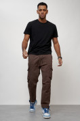 Купить Джинсы карго мужские с накладными карманами коричневого цвета 2421K, фото 10