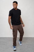 Купить Джинсы карго мужские с накладными карманами коричневого цвета 2421K, фото 12
