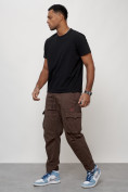 Купить Джинсы карго мужские с накладными карманами коричневого цвета 2421K, фото 2