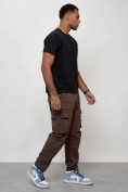 Купить Джинсы карго мужские с накладными карманами коричневого цвета 2421K, фото 3