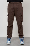 Купить Джинсы карго мужские с накладными карманами коричневого цвета 2421K, фото 5