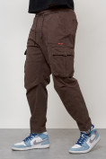 Купить Джинсы карго мужские с накладными карманами коричневого цвета 2421K, фото 6
