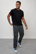 Купить Джинсы карго мужские с накладными карманами темно-серого цвета 2421TC, фото 3