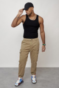 Купить Джинсы карго мужские с накладными карманами бежевого цвета 2422B, фото 11