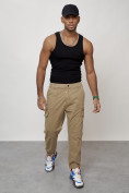 Купить Джинсы карго мужские с накладными карманами бежевого цвета 2422B, фото 12