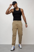 Купить Джинсы карго мужские с накладными карманами бежевого цвета 2422B, фото 2