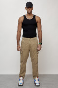 Купить Джинсы карго мужские с накладными карманами бежевого цвета 2422B, фото 3