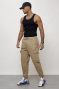 Купить Джинсы карго мужские с накладными карманами бежевого цвета 2422B, фото 4