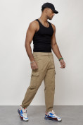 Купить Джинсы карго мужские с накладными карманами бежевого цвета 2422B, фото 5