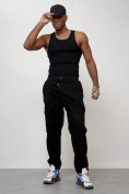 Купить Джинсы карго мужские с накладными карманами черного цвета 2422Ch, фото 10