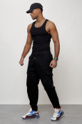 Купить Джинсы карго мужские с накладными карманами черного цвета 2422Ch, фото 2