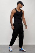 Купить Джинсы карго мужские с накладными карманами черного цвета 2422Ch, фото 3