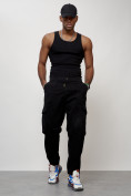 Купить Джинсы карго мужские с накладными карманами черного цвета 2422Ch, фото 9