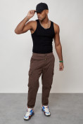 Купить Джинсы карго мужские с накладными карманами коричневого цвета 2422K, фото 11