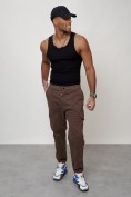 Купить Джинсы карго мужские с накладными карманами коричневого цвета 2422K, фото 12