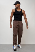 Купить Джинсы карго мужские с накладными карманами коричневого цвета 2422K, фото 6