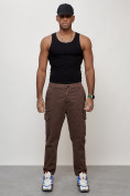 Купить Джинсы карго мужские с накладными карманами коричневого цвета 2422K, фото 7