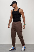 Купить Джинсы карго мужские с накладными карманами коричневого цвета 2422K, фото 8