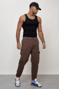 Купить Джинсы карго мужские с накладными карманами коричневого цвета 2422K, фото 9