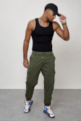 Купить Джинсы карго мужские с накладными карманами цвета хаки 2422Kh, фото 11