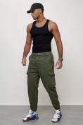 Купить Джинсы карго мужские с накладными карманами цвета хаки 2422Kh, фото 8