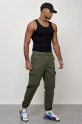Купить Джинсы карго мужские с накладными карманами цвета хаки 2422Kh, фото 9
