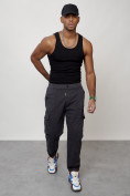 Купить Джинсы карго мужские с накладными карманами темно-серого цвета 2422TC, фото 10