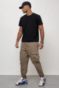 Купить Джинсы карго мужские с накладными карманами бежевого цвета 2423B, фото 10