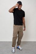 Купить Джинсы карго мужские с накладными карманами бежевого цвета 2423B, фото 2