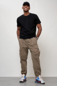 Купить Джинсы карго мужские с накладными карманами бежевого цвета 2423B, фото 4