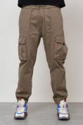 Купить Джинсы карго мужские с накладными карманами бежевого цвета 2423B, фото 5