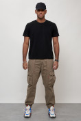 Купить Джинсы карго мужские с накладными карманами бежевого цвета 2423B, фото 9