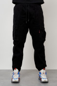 Купить Джинсы карго мужские с накладными карманами черного цвета 2423Ch, фото 3