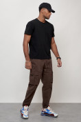 Купить Джинсы карго мужские с накладными карманами коричневого цвета 2423K, фото 11
