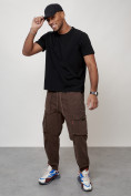 Купить Джинсы карго мужские с накладными карманами коричневого цвета 2423K, фото 7
