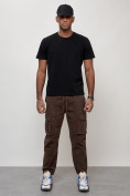 Купить Джинсы карго мужские с накладными карманами коричневого цвета 2423K, фото 9