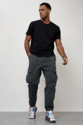 Купить Джинсы карго мужские с накладными карманами темно-серого цвета 2423TC, фото 2