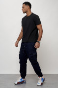 Купить Джинсы карго мужские с накладными карманами темно-синего цвета 2423TS, фото 8